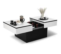 Table Basse - VOWNER - Bureau Extensible - avec 2 Espaces de Rangement- Finition Haute Brillance, 114 x 58 x 40 cm - Blanc