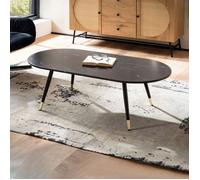 Table Basse - WOHNLING - Ovale - Aspect Marbre Noir - 120x60x41,5 cm - Design Moderne