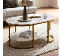 Table Basse - WOHNLING - Rectangulaire 100 cm - Aspect Marbre Blanc - Design Moderne - Espace de Rangement