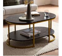 Table Basse - WOHNLING - Rectangulaire 100 cm - Noir Mat - Aspect Marbre - Design Moderne