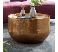 WOHNLING Table Basse Ronde 60x60x35 cm Aluminium Dorée Aspect Martelé | table de salon orientale, table à café alu plate, bout de canapé métal, fait main, chaque pièce est unique