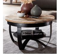 Table Basse - WOHNLING - Ronde - Noir - Bois Massif - 60 x 34 x 60 cm