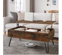 Table Basse WOLTU - Plateau Réglable en Hauteur - Pieds Métal - Effet de Bois brûlé W0ATT0656