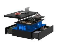Table basse YITAHOME à hauteur réglable - Table basse extensible 4 en 1 - avec guirlande lumineuse LED et 2 tiroirs-Noir