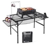 Table BBQ Four à Pizza Pliable pour Camping, Pique-Nique. Métal Ignifuge, résistant à la Chaleur et à l'eau. 2 hauteurs, Portable, 144x60cm, se Plie en Deux pour Un Rangement Compact.