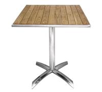 Bolero Table bistro carrée plateau basculant frêne 600 mm, cadre en aluminium, table d'intérieur et d'extérieur, plateau en bois de frêne pré-huilé, 730 (H) x 600 (L) x 600 (P) mm, GK991