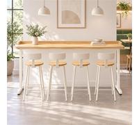 Table Bistrot Haute, Comptoir Bar En Bois, Mange-debout Rectangulaire | Plateau Bois Clair, Cadre Métal Blanc Renforcé, Profil Long Pour Cuisine, Café Ou Espace Professionnel(55.1″/140cm)