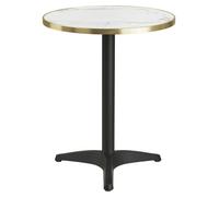 Table Bistrot Ronde Effet Marbre Blanc avec Bordure Dorée et Pieds Noirs