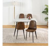 Table blanche effet marbre fixe avec 4 chaises marron simili suède pieds noirs - Ensemble repas vintage URBAN MEUBLE salle à manger