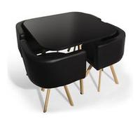 Table bois noir et 4 chaises similicuir noir Paolo Noir G