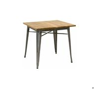 Table carrée industrielle en métal et bois d'orme huilé acier brossé