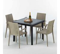 Table Carrée Noire 90x90cm Avec 4 Chaises Colorées Grand Soleil Set Extérieur Ba