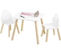 Table carrée pour enfants avec 2 chaises et pieds en bois massif, blanche et en chêne clair | 50x50x44 cm