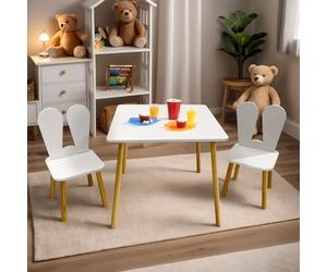 Table carrée pour enfants et 2 chaises en blanc
