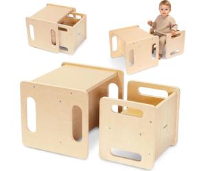 Table & chaise Montessori multifonctionnelle en bois - 2in1 meuble éducatif, tabouret & estrade pour enfants | Mamabrum