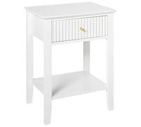 Table Chevet Chambre avec Tiroir et Etagère en MDF Blanc et Poignée Dorée Assisi