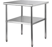 Table commerciale en inox 76,2 x 76,2 x 91,4 cm, inox Table de travail à deux niveaux Table de découpe Gastro 226 kg + 136 kg de capacité de charge, table de cuisine commerciale, table de préparation