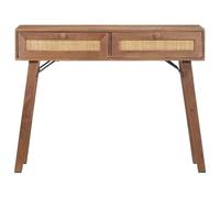 Table console 100 x 35 x 76 cm en bois massif de manguier avec 2 tiroirs | Bois tropical durable, deux tiroirs de rangement, finition grain unique, canne et fixation murale incluse