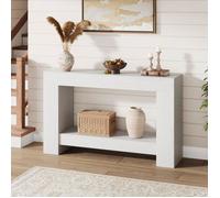Table Console 120 cm,Console meuble,Table d’Entrée Longue 2 Niveaux avec Rangement,Style Fermier,128x 38x 19cm,blanc