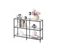 Table console 3 niveaux 100 x 30 x 72 9 cm verre trempé cadre en fer noir dispositif anti-basculement charge 30 kg