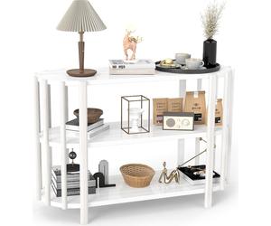 Table console à 3 niveaux avec rangement, forme ovale, table basse moderne et élégante pour salon, entrée, couloir, chambre à coucher, bureau