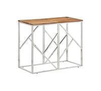 Table console argenté acier inoxydable et bois massif d'acacia349991