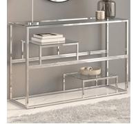 Table console argenté acier inoxydable et verre trempé