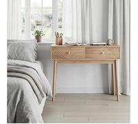 Table Console avec 2 Tiroirs et Pieds en Pin Massif Laquée Style Vintage pour Entrée en MDF 100×35×80 cm Chêne
