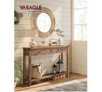 Table Console, avec 3 Tiroirs et Étagère de Rangement, pour Entrée, Salon, Style Campagnard, Marron Miel