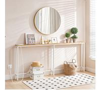 Table Console avec Multiprise - HOOBRO- 180 x 15 x 80 cm -pour Entrée Salon - Gain de Place-Blanc et Couleur Bois