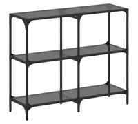 Table console avec plateau en verre noir acier 98 x 30 x 81 cm Table d'appoint étroite moderne pour salon, couloir, bureau avec étagère de rangement et design simple