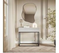 Table console avec tiroir - VELDIO - debout - 90 cm - blanc - avec pieds noirs