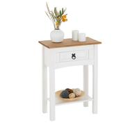 Table console CAMPO table d'appoint en bois style mexicain avec 1 tiroir et 1 étagère, en pin massif lasuré blanc et brun