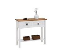 Table console CAMPO table d'appoint rectangulaire en pin massif blanc et brun avec 2 tiroirs et 1 étagère, meuble d'entrée en bois