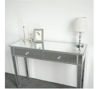 Table console-Coiffeuse Miroir -Table de maquillage- bureau vanité avec 2 tiroirs,105*36*76cm,argenté