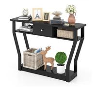 Table Console COSTWAY avec 1 Tiroir et 2 Compartiments de Rangement, Style Campagne, Noir