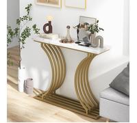 Table Console COSTWAY Imprimée Marbre -100 x 29,5 x 80,5 cm (L x l x H)- Cadre en Métal Doré - Style Scandinave Moderne