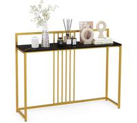 Table Console -COSTWAY- Imprimée Marbre -120 x 32 x 89 CM - Cadre en Métal Noir Meuble d'entrée Style Moderne