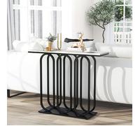 Table Console - COSTWAY - Meuble d'Entrée Effet Marbre - 100 x 30 x 80 CM - Cadre en Métal Noir, Style Moderne Chic