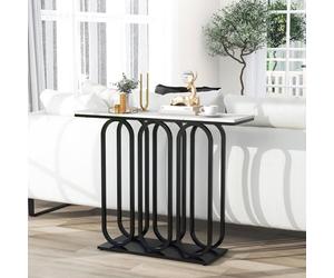 Table Console - COSTWAY - Meuble d'Entrée Effet Marbre - 100 x 30 x 80 CM - Cadre en Métal Noir, Style Moderne Chic