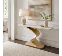 Table Console Couloir, Console Salon Moderne, Table D'appoint Contemporaine | Plateau Blanc Effet Marbre, Lignes Courbes Et Silhouette Fine Pour Entrée, Hall, Couloir Ou Salon(Gold,31.4"/80cm)