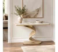 Table Console Couloir, Console Salon Moderne, Table D'appoint Contemporaine | Plateau Blanc Effet Marbre, Lignes Courbes Et Silhouette Fine Pour Entrée, Hall, Couloir Ou Salon(Gold2,59"/150cm)