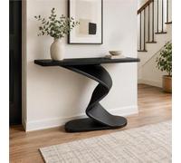 Table Console Couloir, Console Salon Moderne, Table D'appoint Contemporaine | Plateau Blanc Effet Marbre, Lignes Courbes Et Silhouette Fine Pour Entrée, Hall, Couloir Ou Salon(Black,31.4"/80cm)