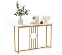 Table Console d’Entrée -DREAMADE - Plateau en Marbre Artificiel - Cadre Métallique - Charge 30KG - 120X30X80,5CM - Blanc