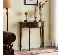 Table Console Demi-Lune avec Tiroir Meuble d'Entrée en Bois Style Classique | Petite Table d'Appoint Curved pour Couloir et Salon Table de Canapé Décoration Intérieure Élégante(Walnut,90cm/35.4in)