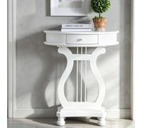 Table Console Demi-Lune en Bois Massif, Meuble d'Entrée avec Tiroir | Bois Massif, Style Mid-Century, Gain de Place, Montage Facile, Entrée(White)