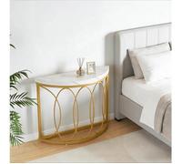 Table console demi-lune en effet marbre blanc et métal doré, table d'entrée 110 x 35 x 80 cm