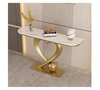Table Console Demi-Lune for Entrée, Canapé Ultra Étroit avec Plateau en Marbre Et Base Métal Forme De Cœur, Accent Couloir Vintage Moderne(Gold,150cm)