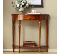 Table console demi-lune, table d'entrée en bois massif avec tiroir, table d'appoint étroite pour entrée et entrée, 90 x 35 x 88 cm