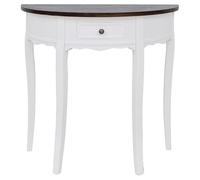 Table console demi-ronde - GKO - Tiroir intégré - 80x40x78 cm - Blanc et marron - MDF et pin - Fixation murale incluse